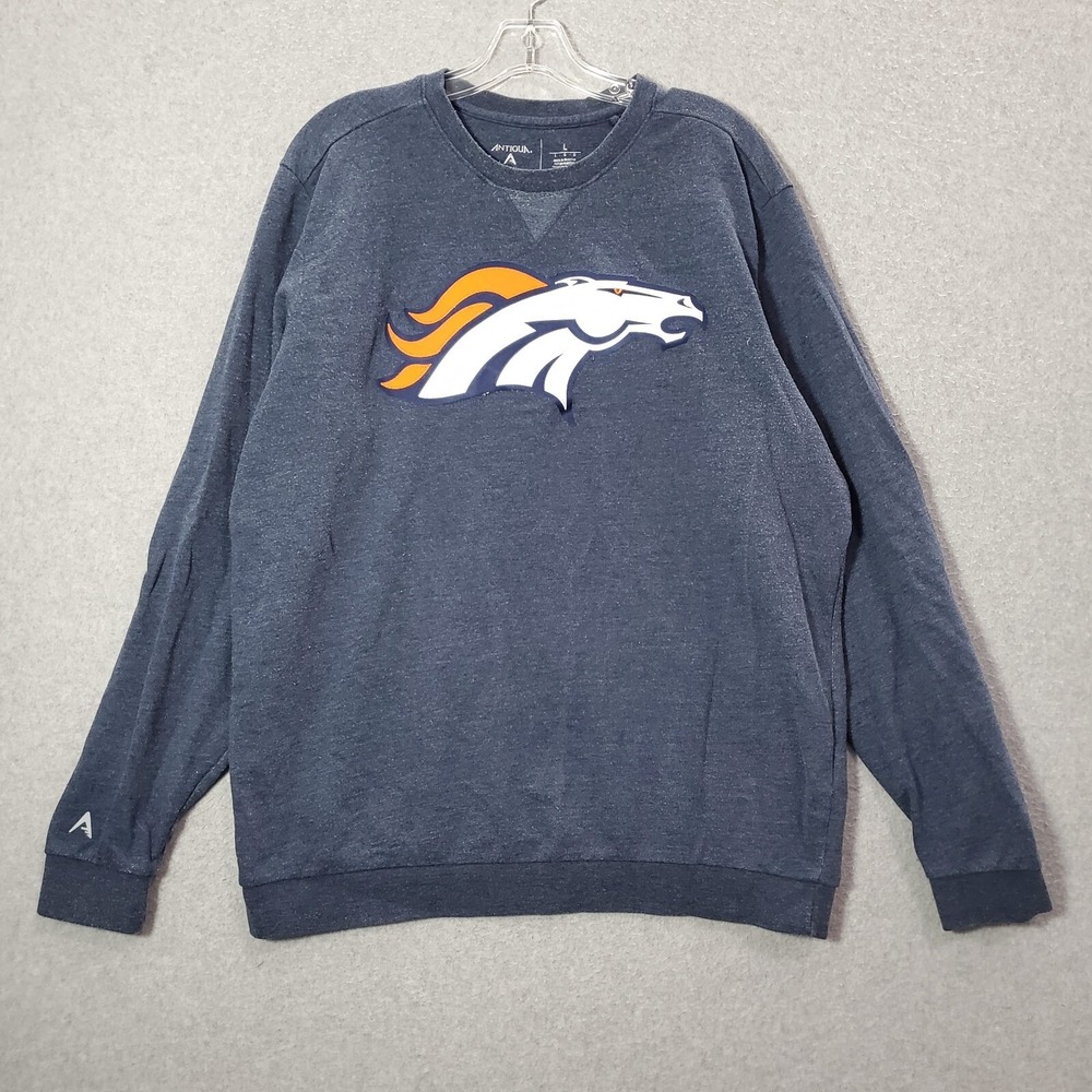 Denver Broncos‎ Men Sweatshirt Large Blue Logo Antigua Graphic Long Sleeve